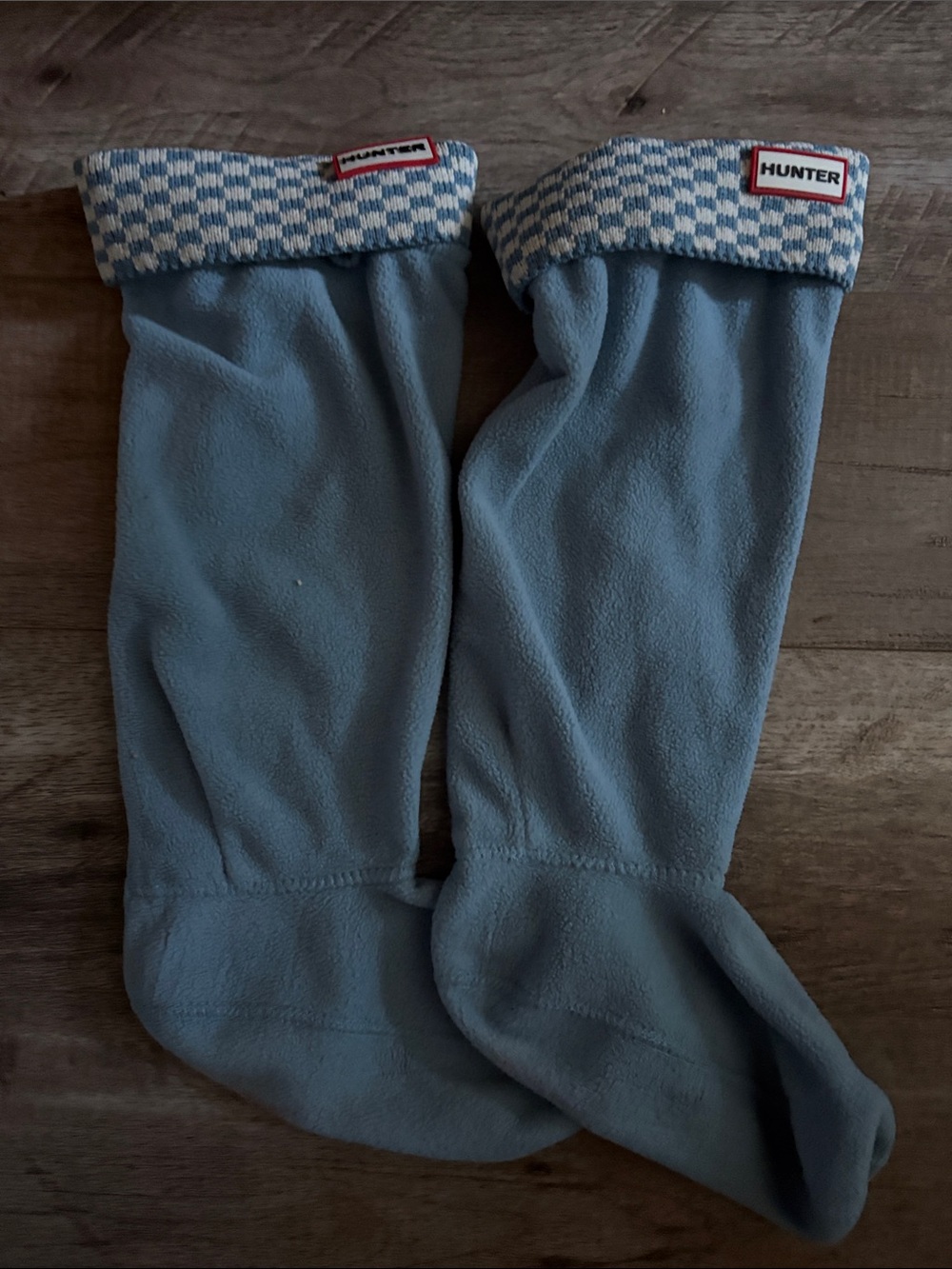 Hunter Men’s Pale Blue Fleece Boot Socks with Check Cuff